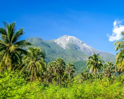 Volcano Mount Ile Api on the Indonesian island Flores, Indonesia